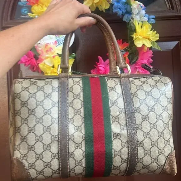 Authentic Gucci Sherry Line Boston Bag – Vintage GG Monogram Canvas Satchel - Picture 2 of 16